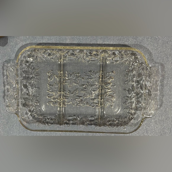 Princess House “Fantasia” Crystal Poinsettia divided serving platter. 7”x12.5” - Picture 10 of 11